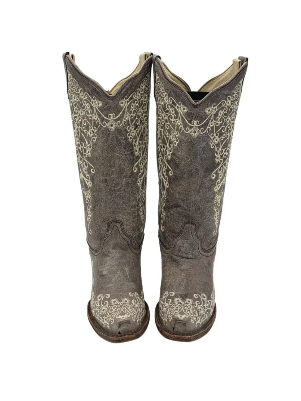 Corral Distressed Brown Leather Floral Cowgirl Western Boots Women 7M Snip Toe - Picture 8 of 16